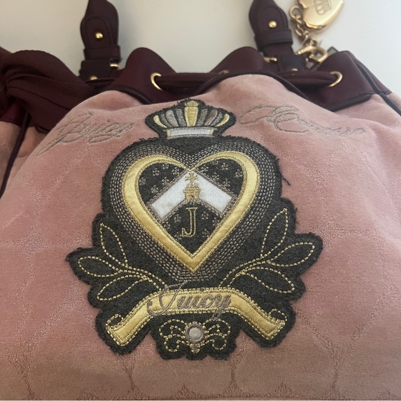 Vintage Pink JUICY couture bag purse Y2K preloved velour tote RARE hearts - Picture 2 of 15